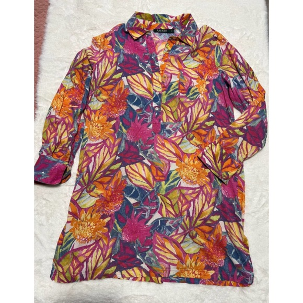 Lauren Ralph Lauren Tropical Floral Tunic Medium‎